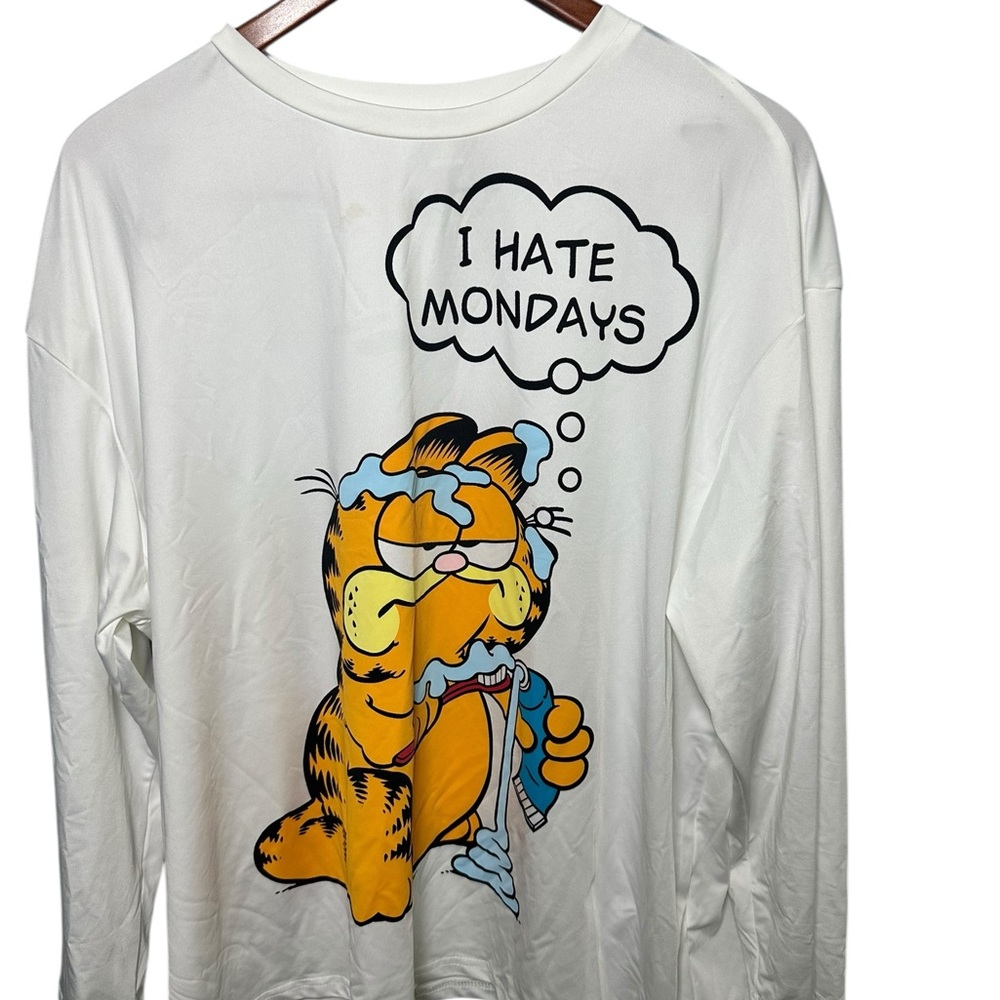 Garfield 'I Hate Mondays' White Long Sleeve Tee Shirt 1XL - Picture 3 of 6